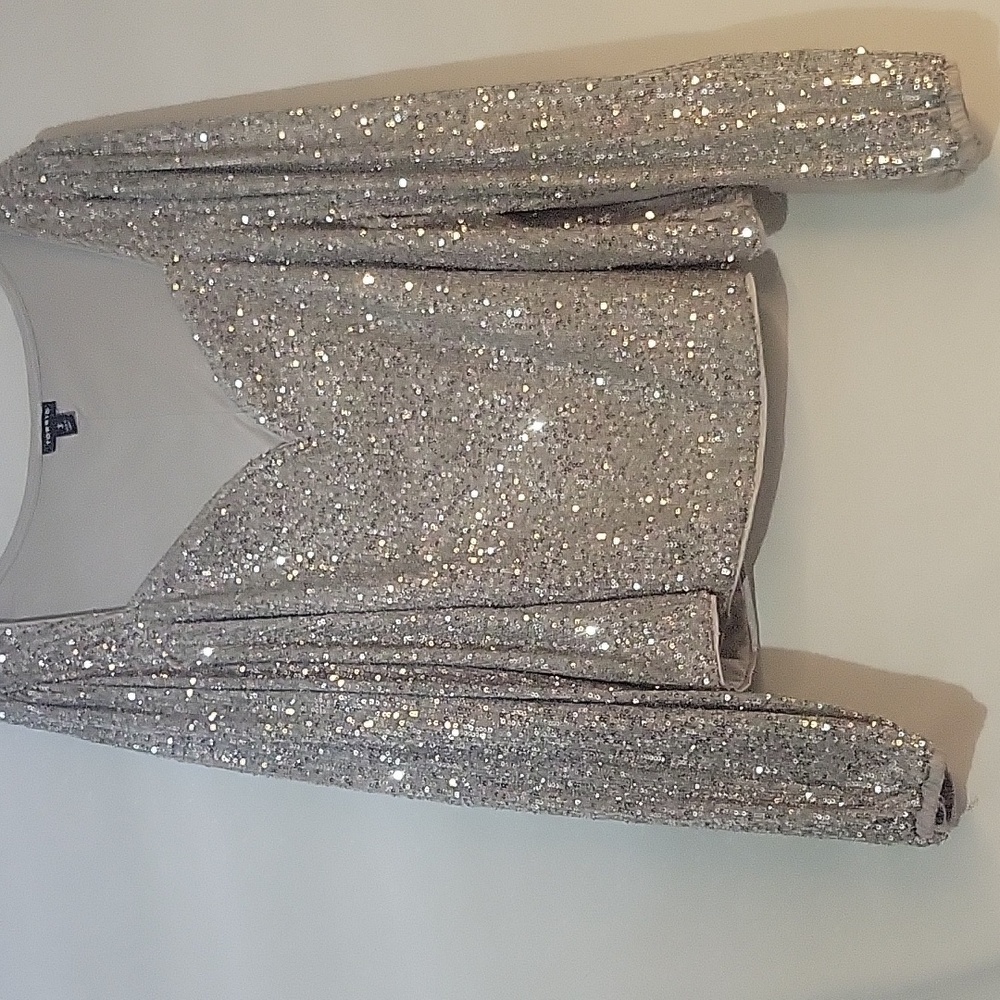 torrid Silver Sequin Long-Sleeve Sweetheart Top
